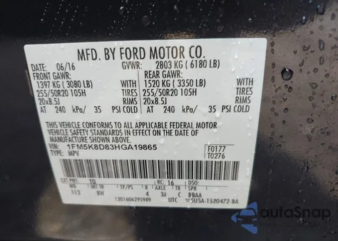 2017 Ford Explorer Xlt из США, поврежденный, VIN 1FM5K8D83HGA19865